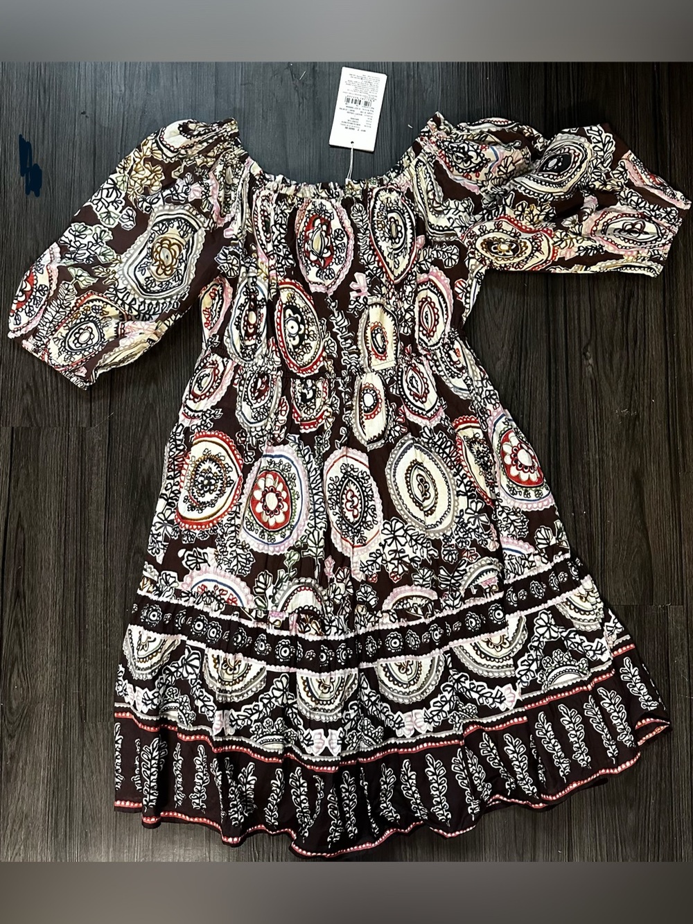 new with tag Boho M made in India Paisley Tiered Dress Brown Multicolor